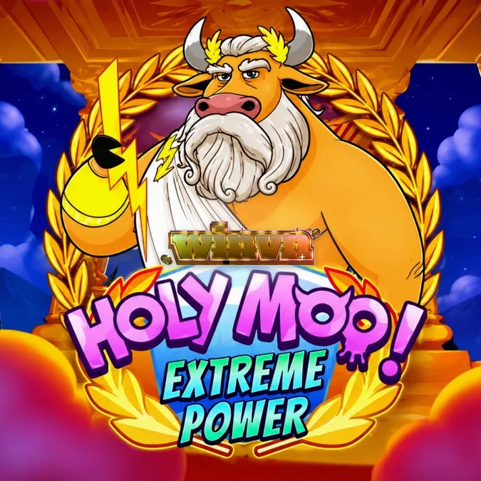 Giao diện trò chơi slot Holy Moo! Extreme Power với các biểu tượng bò thần thoại